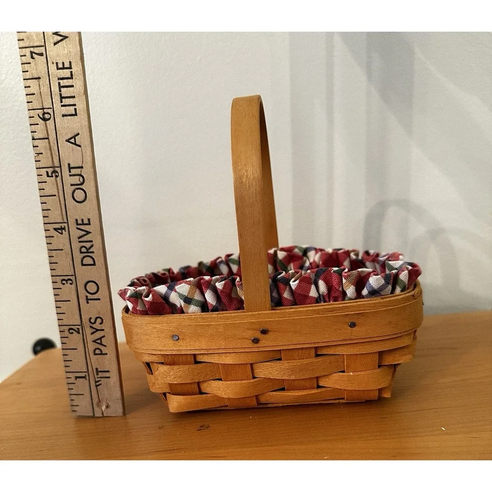 Longaberger 2000 Parsley Booking‎ Basket Plaid Liner Protector Handwoven 6x4x3